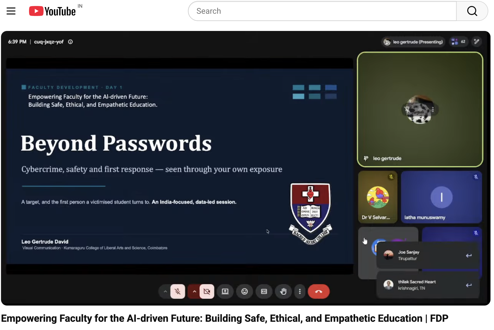 FDP session photo — Sacred Heart College online faculty session